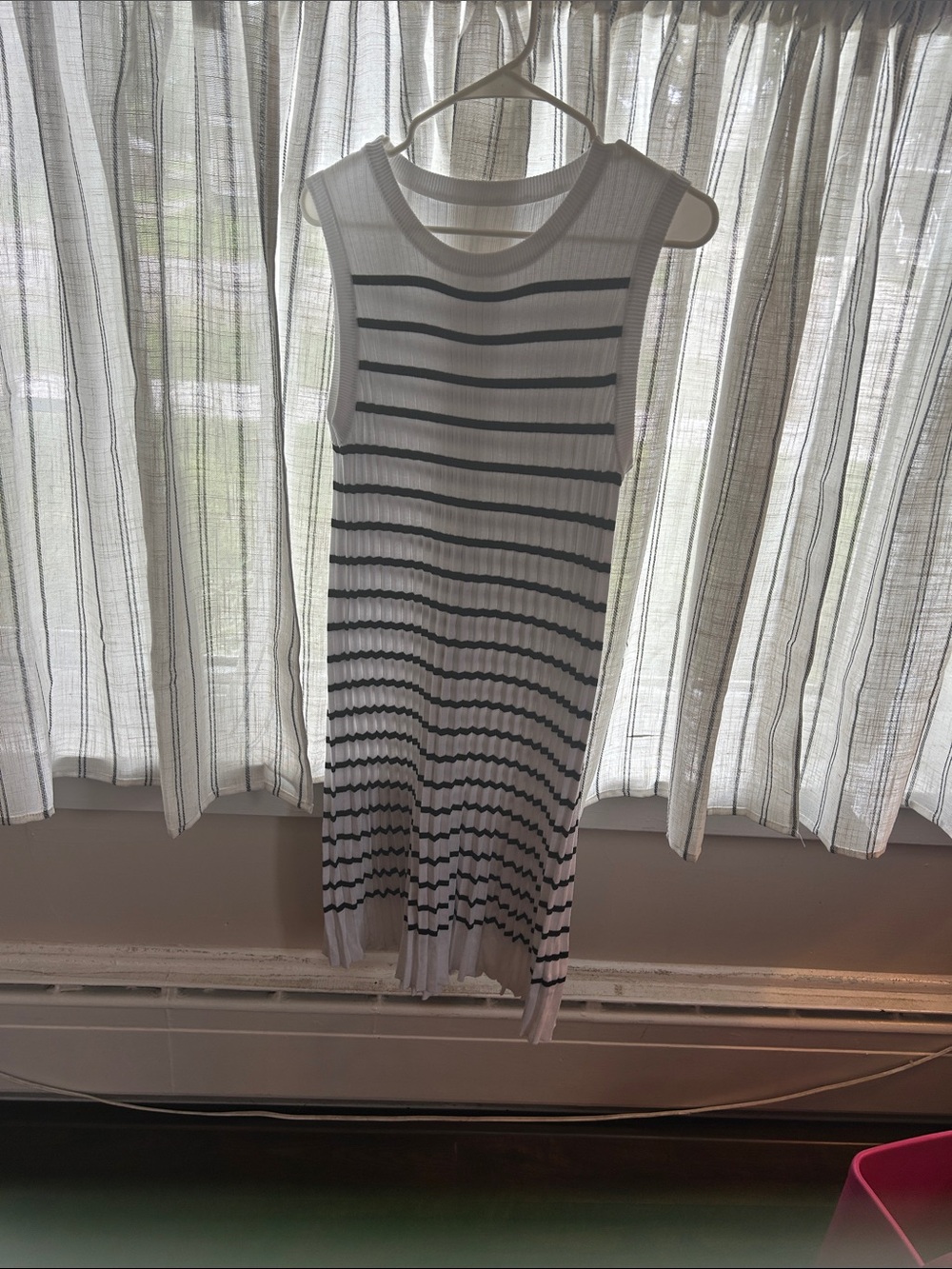 Amazon White Sleeveless Knit Dress with Black Stripes